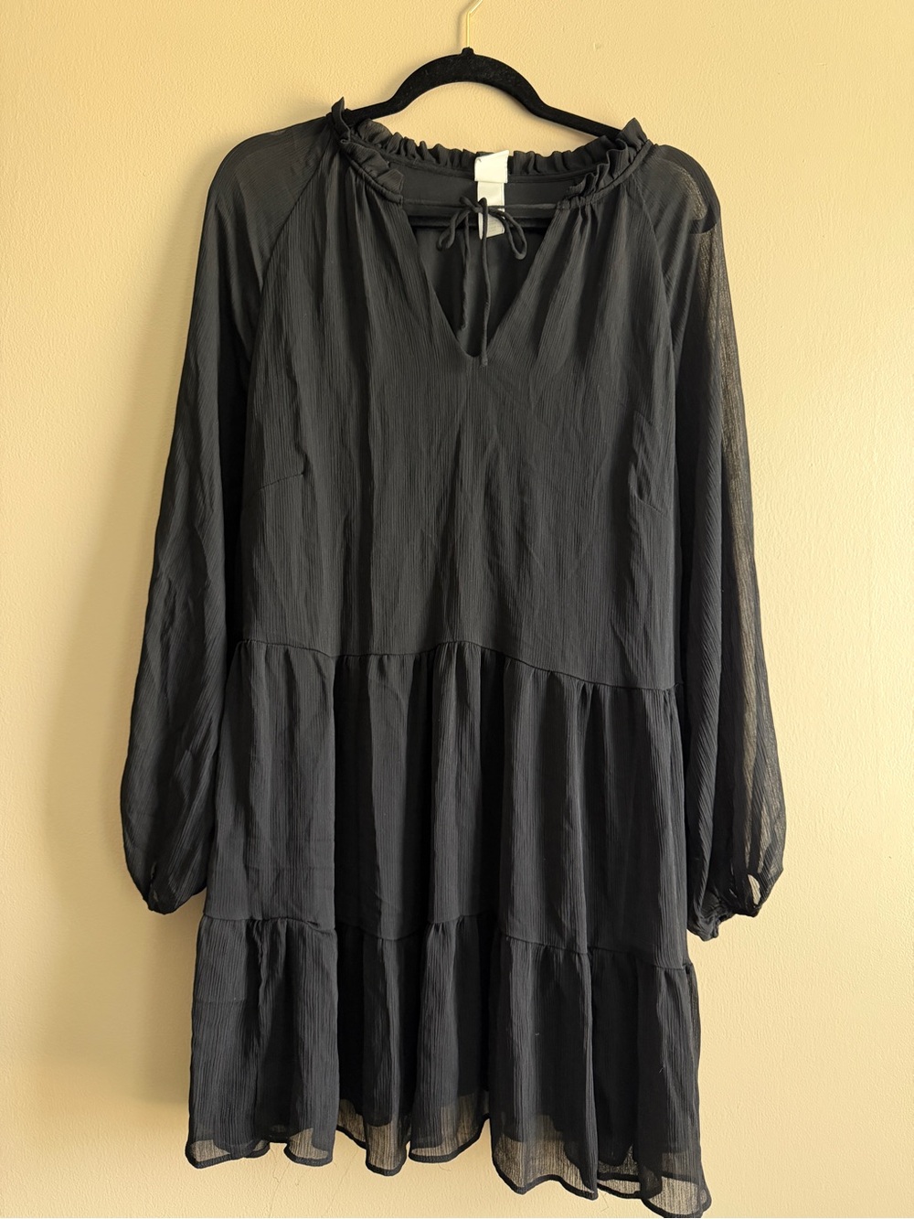 H&M Black Long-Sleeve Tiered Mini Dress